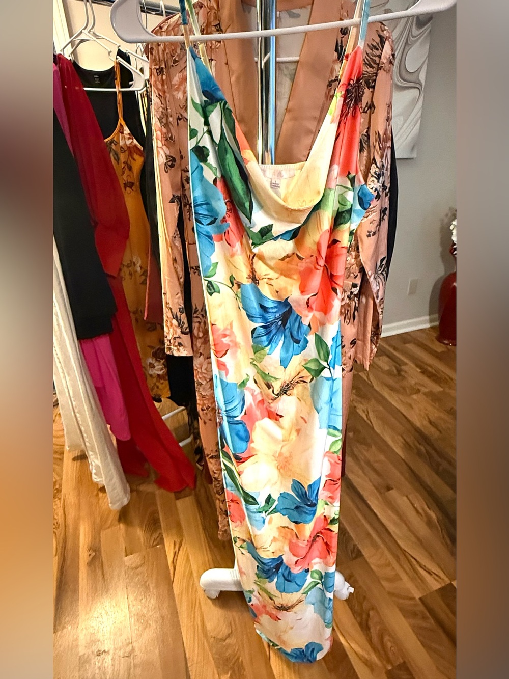 iris Multicolor Floral Cowl-Neck Maxi Dress